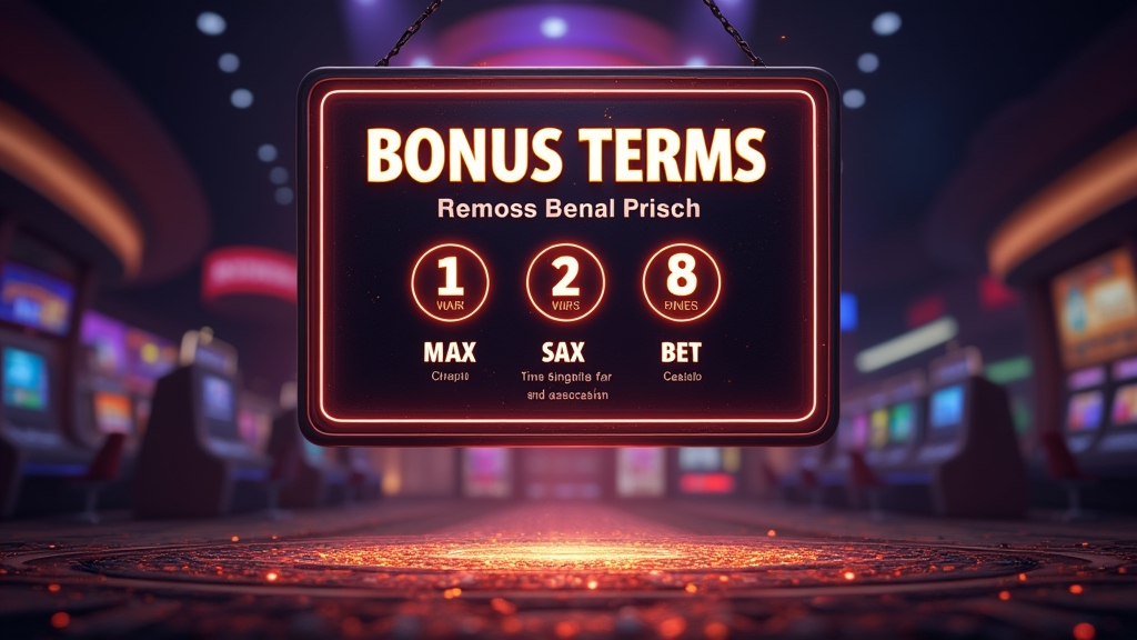 Casino bonus terms screen with wagering and game limit icons