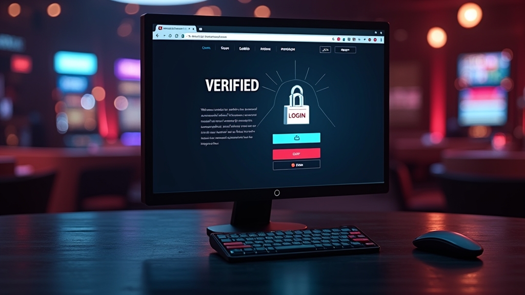 Verified official casino website shown on a desktop in a dark, secure setting