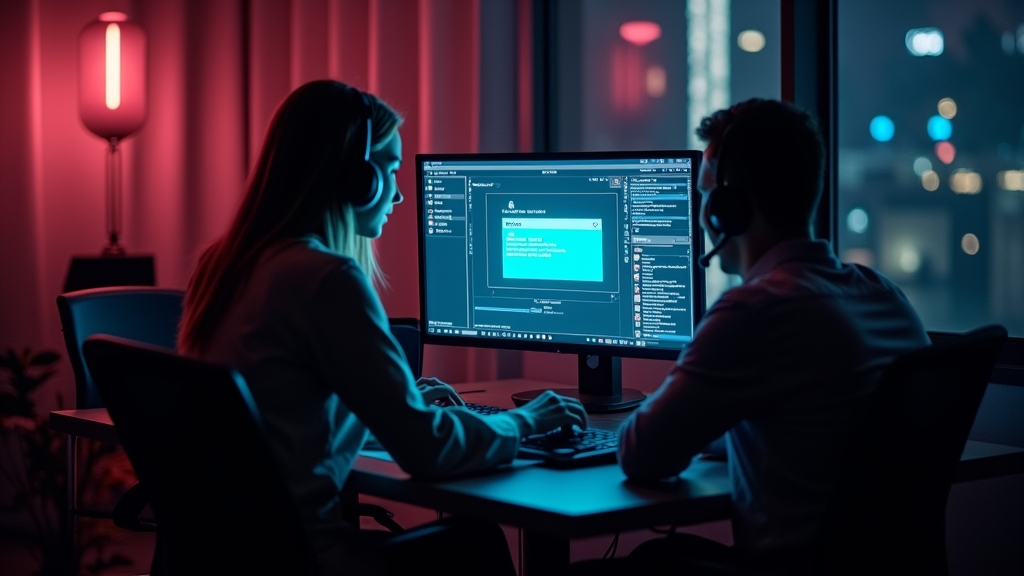Support agent handling a payment issue in a dark casino-themed desk scene